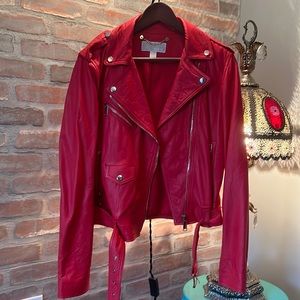 Michael kors leather jacket red